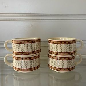 Vintage Polka Dot Flower Soup Bowl Coffee Mugs Stackable Ceramic Set Of Four